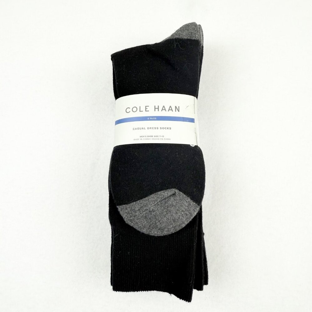 Cole Haan Men's Stretch Black Casual Dress Socks 6-Pack Shoe Size 7-12‎ NWT